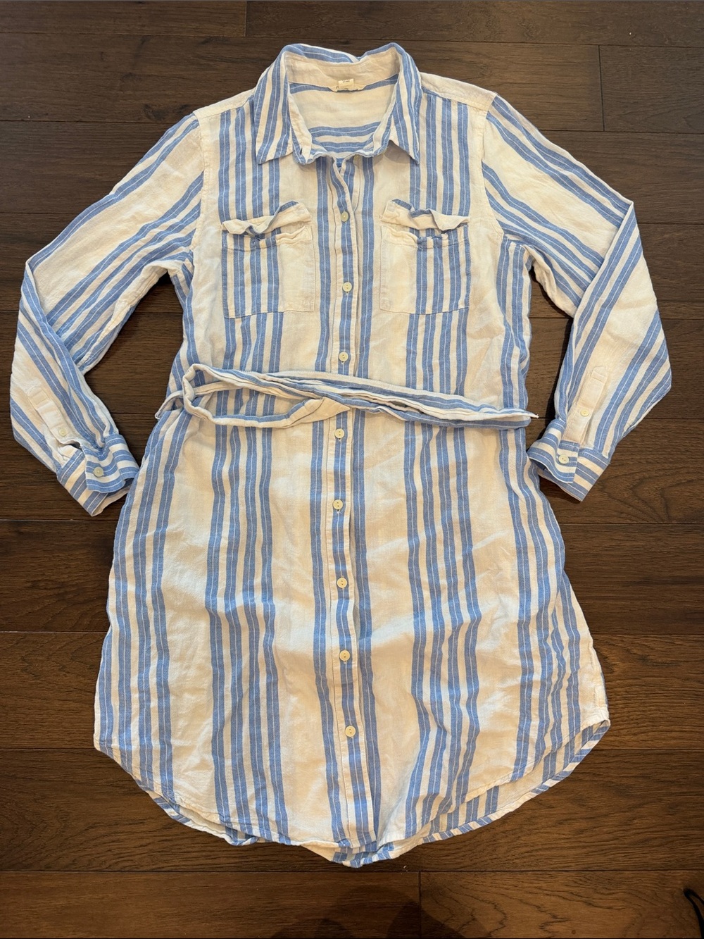 Caslon Blue and Cream Striped Shirt Dress Size Large - C60-024
